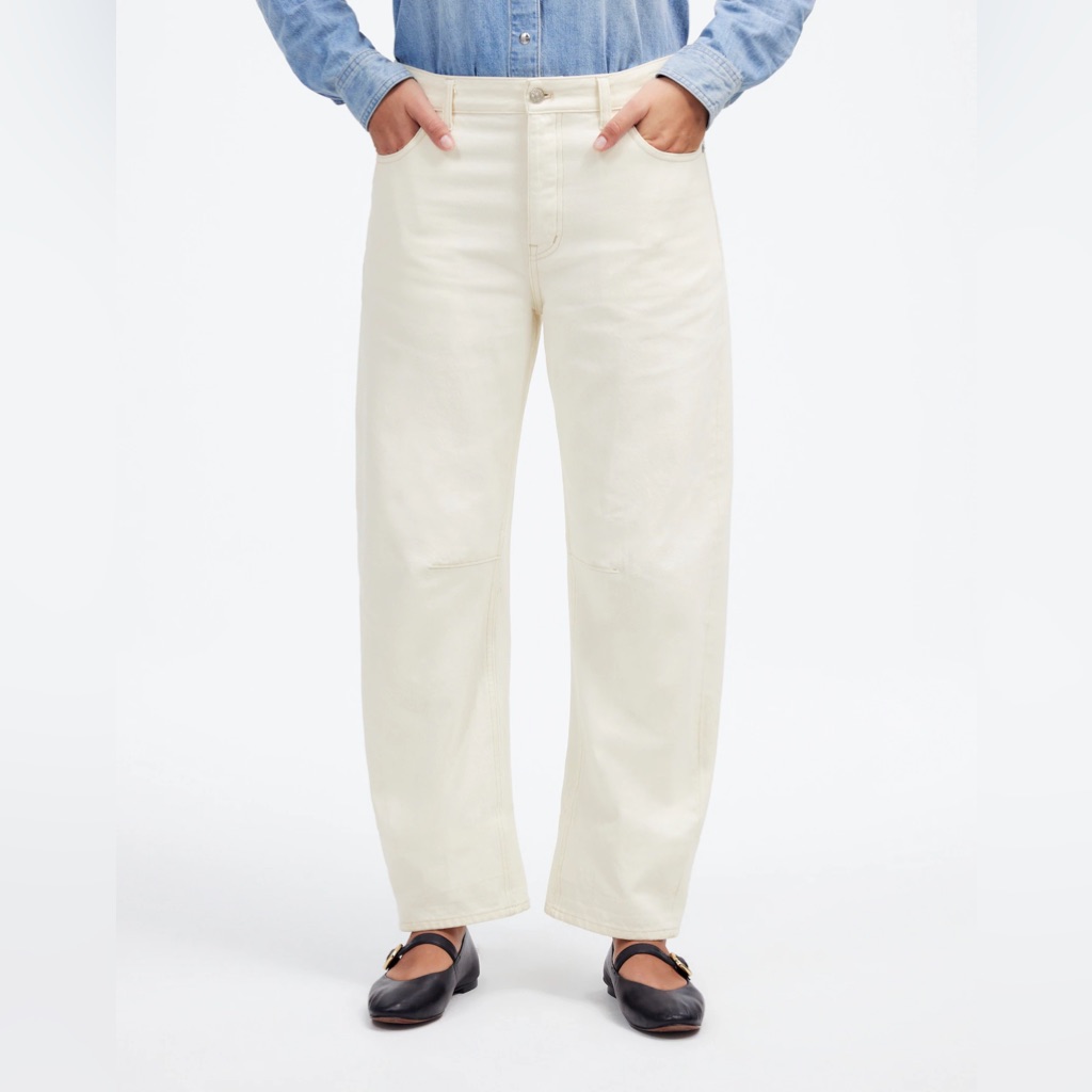 New Madewell Darted Barrel Leg Jeans In Off-White Denim Size 31